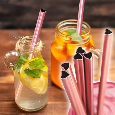 Romantické růžové brčko se srdíčkem na opakované použití | HEARTSTRAW